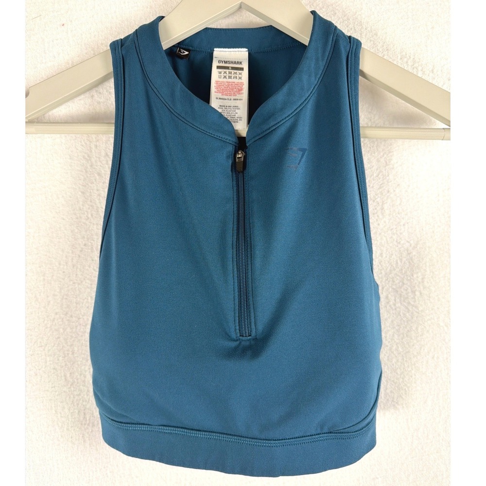Gymshark Teal Blue Quarter Zip High Neck Sports Bra Racerback Small GLSB5024-TLG